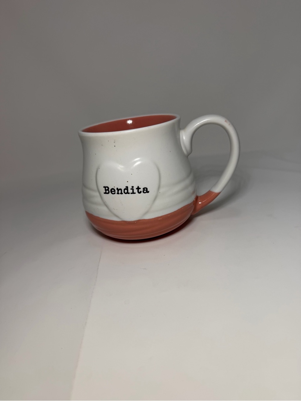 Ceramic Heart Accent Mug - White with Coral Interior and Base